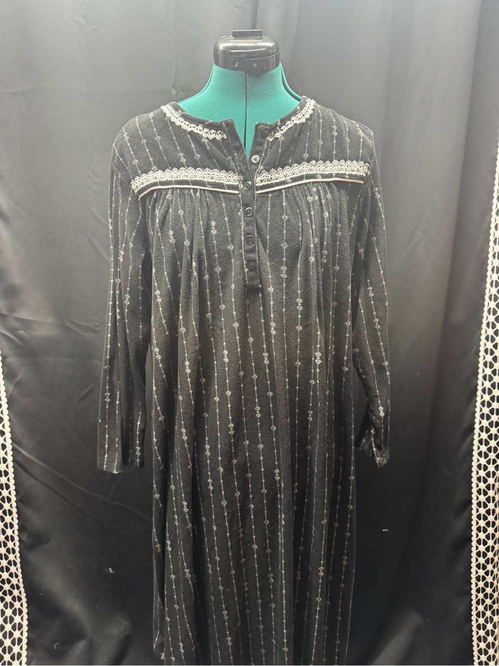 Secret Treasures Black Nightshirt with White Lace Trim